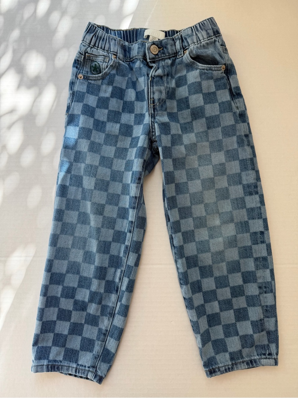 ZARA Kids Squad Blue Checkerboard Jeans Size 6 Checkered Denim